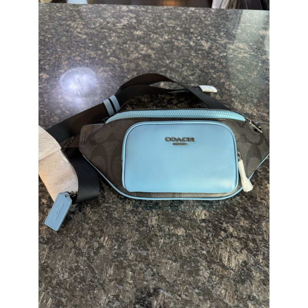 Coach Racer Small Belt Bag Blue And Black Leather $328 Satchel Purse - Picture 3 of 11